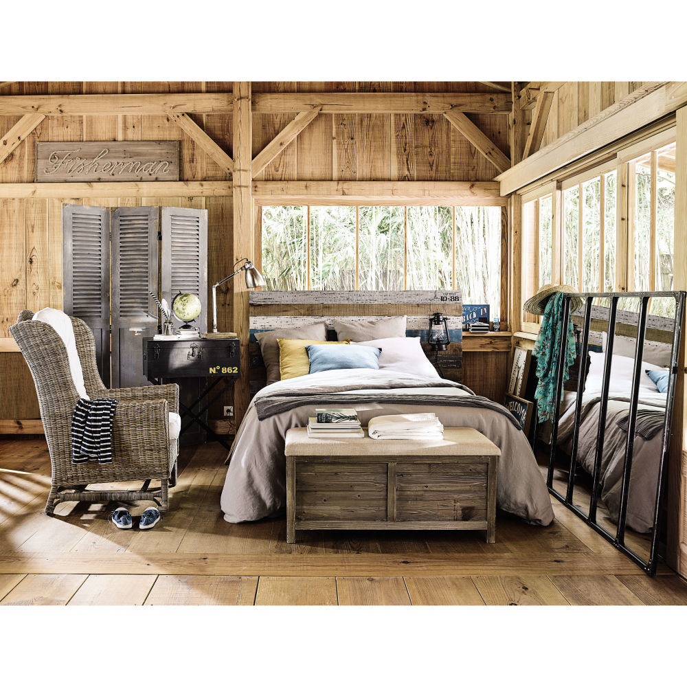 Banquette coffre Fisherman en bois de sapin et jute