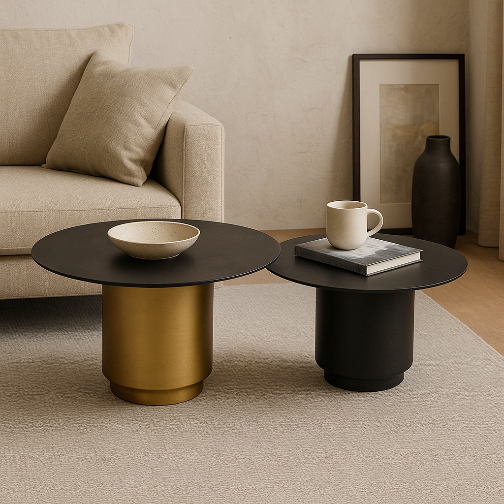 Duo de table basse Akita en acier noir et laiton