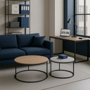 Duo de table basse ronde Cosmos en métal noir et bois