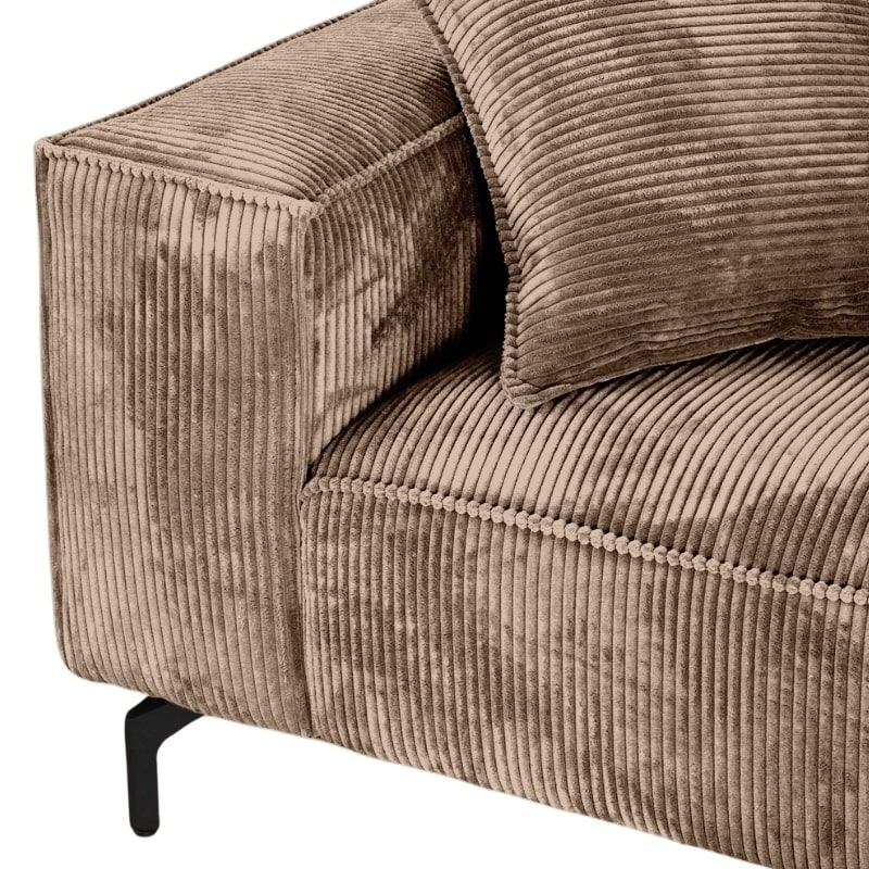 Canapé d'angle droit Pueblo 3/4 places en tissu camel pieds en fer noir