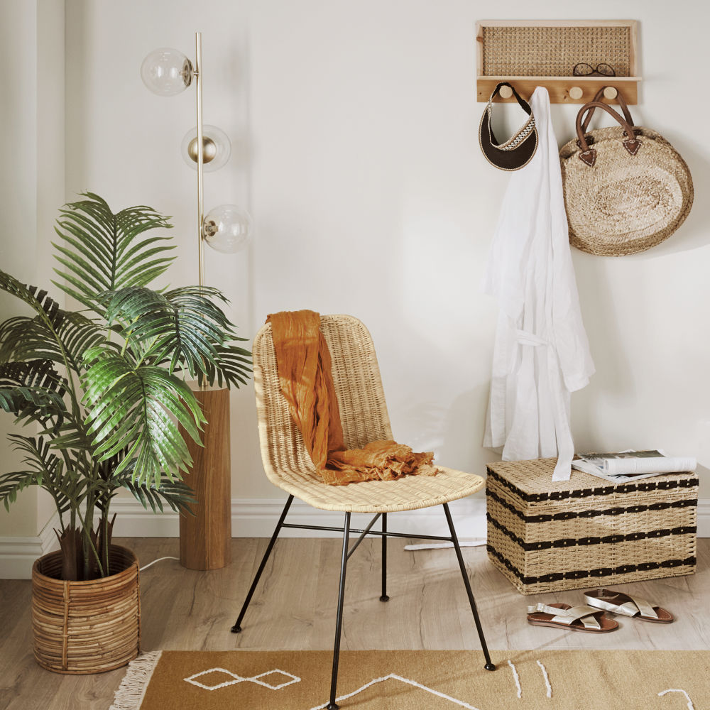 Chaise Zia en rotin et acier noir