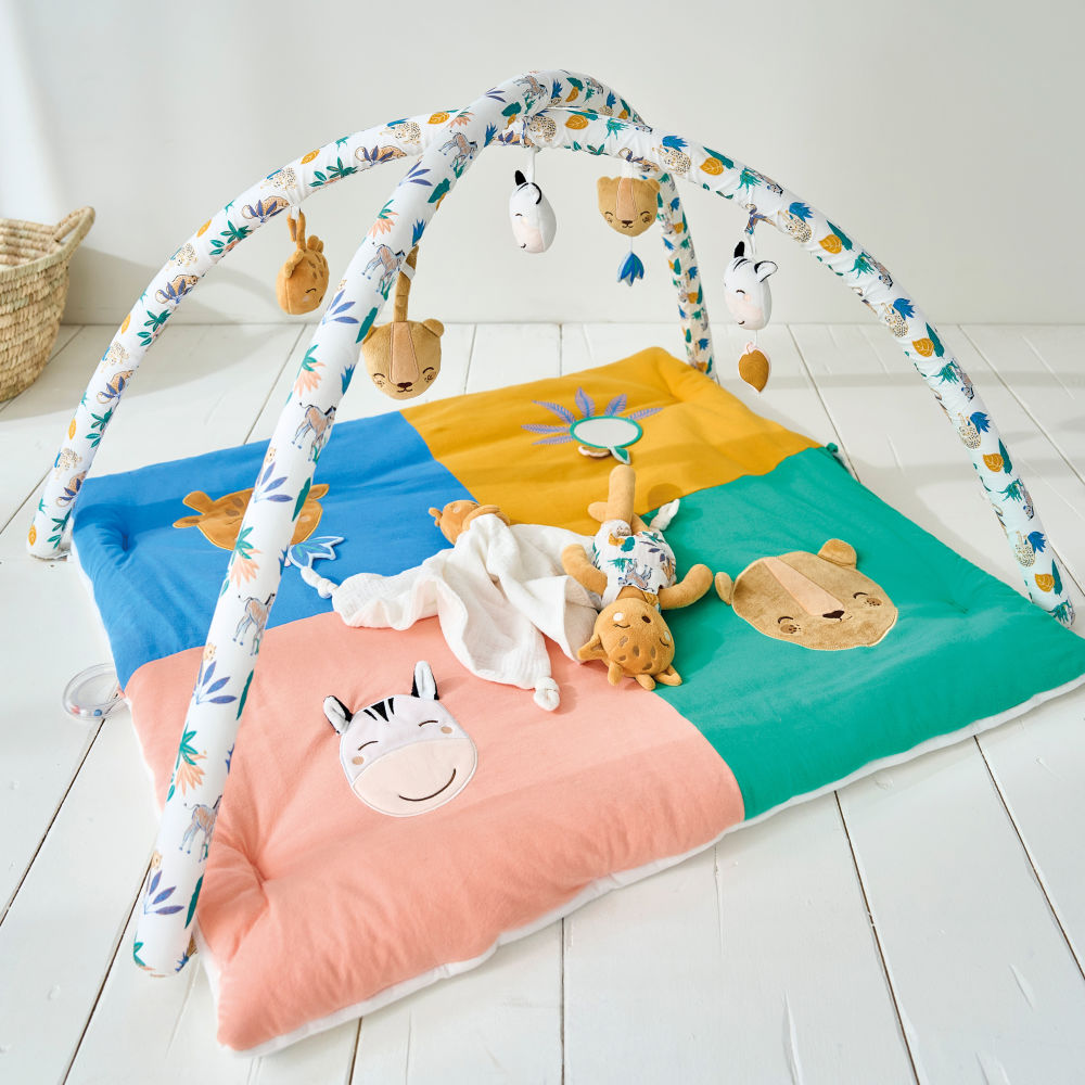 Tapis d'éveil Madrid bébé carré animaux multicolores