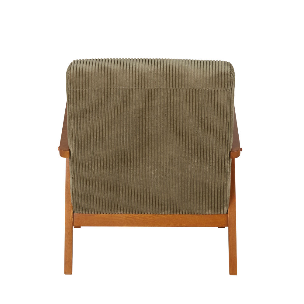 Fauteuil vintage Hermann en bois de hêtre et velours côtelé vert kaki