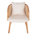 Fauteuil Sockette écru et cannage en rotin