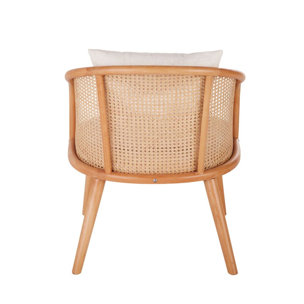 Fauteuil Sockette écru et cannage en rotin