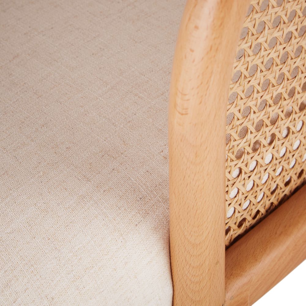 Fauteuil Sockette écru et cannage en rotin