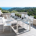 Table de jardin Square garden en verre trempé et aluminium blanc 8 personnes
