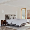 Lit Chesterfield capitonné en lin taupe 180x200 avec sommier à lattes