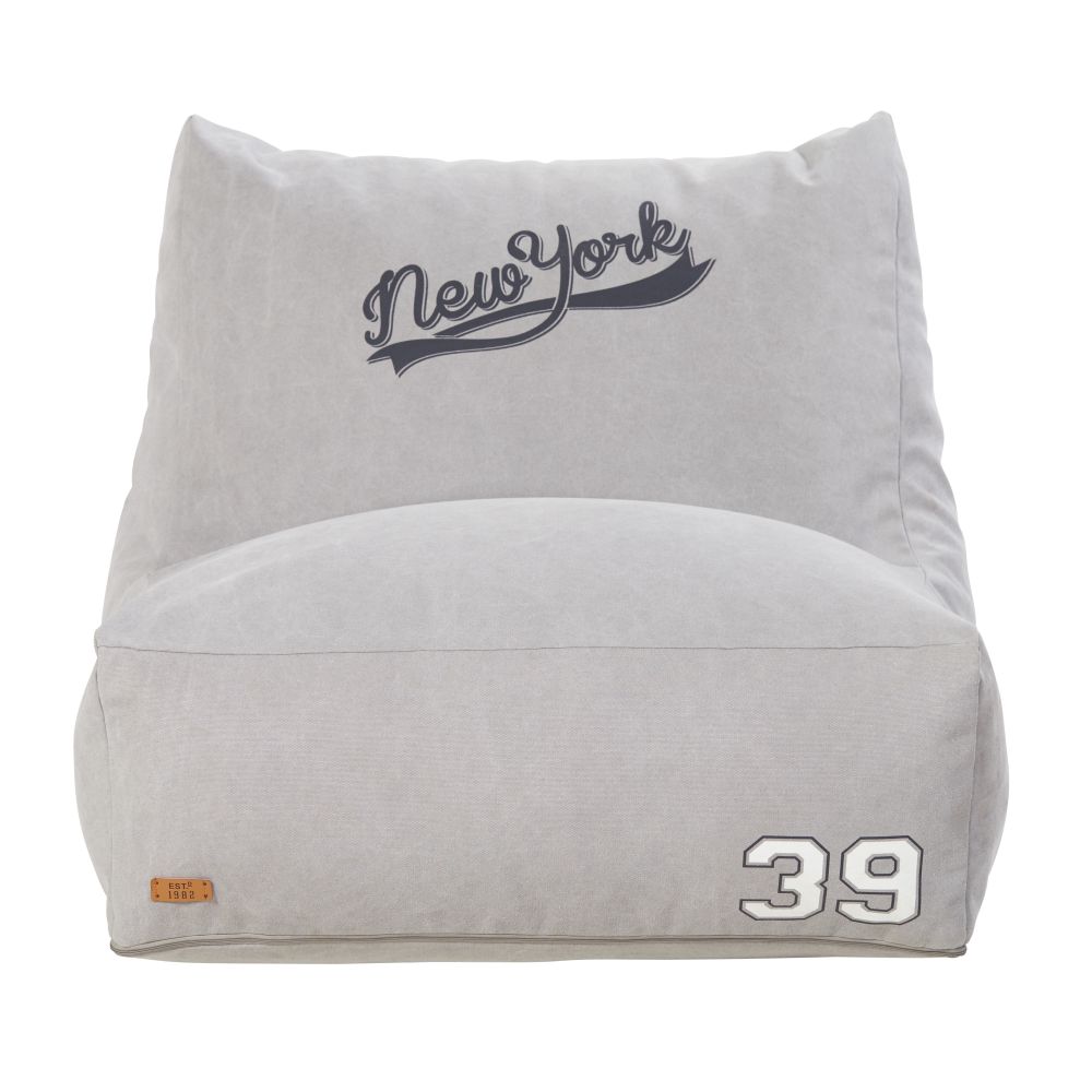Pouf en coton gris imprimé new york