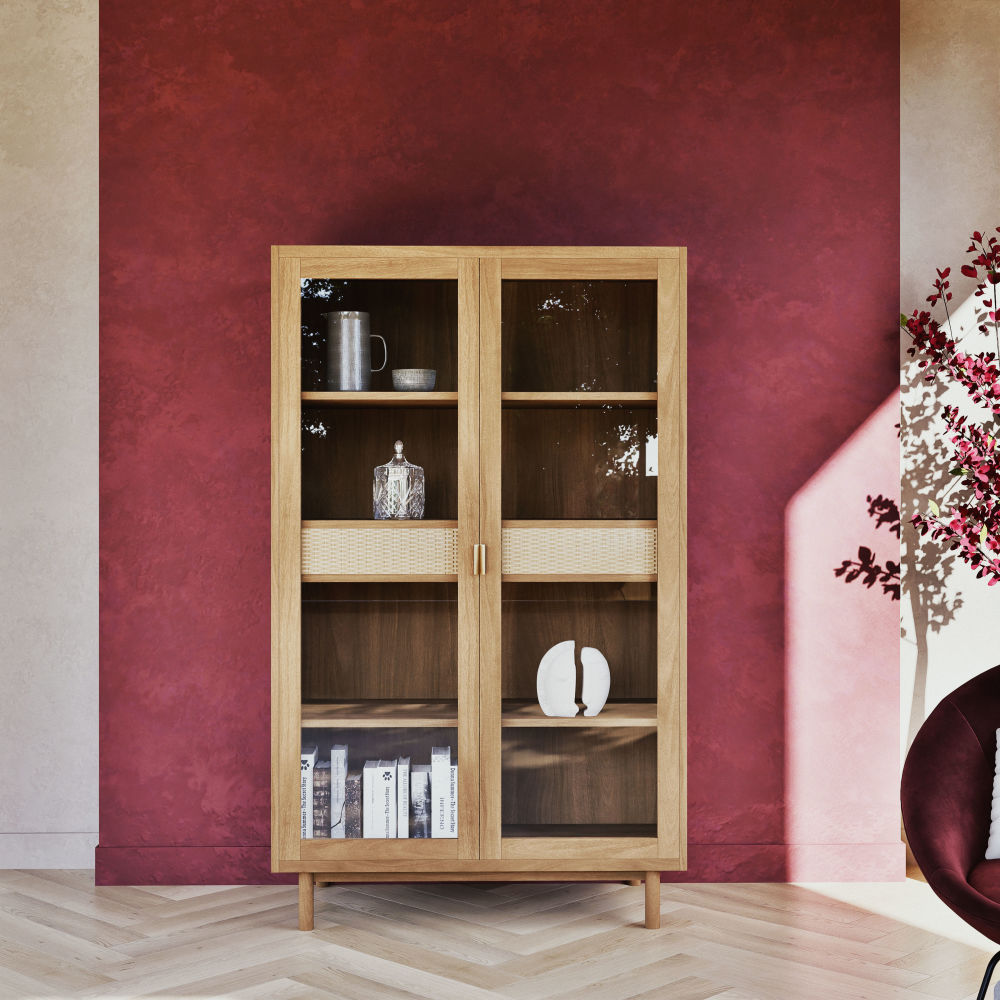 Vitrine Tarifa 2 portes 2 tiroirs en fibre végétale