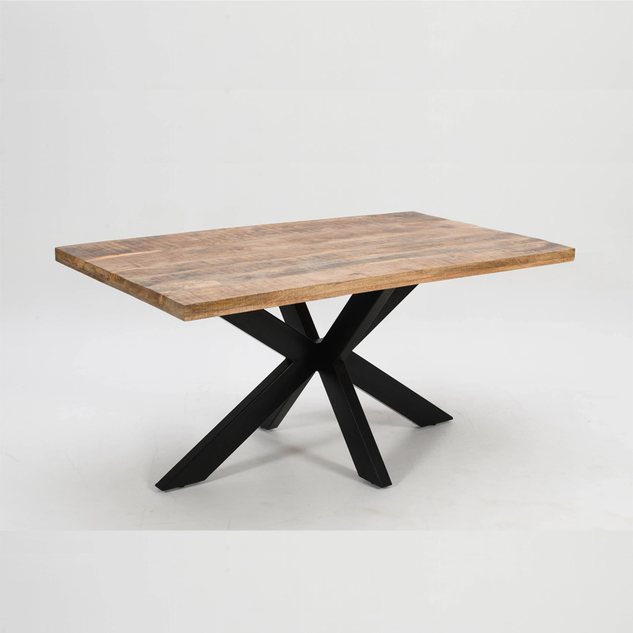 Table à manger rectangulaire en manguier massif piètement en X en fer noir - 220 cm