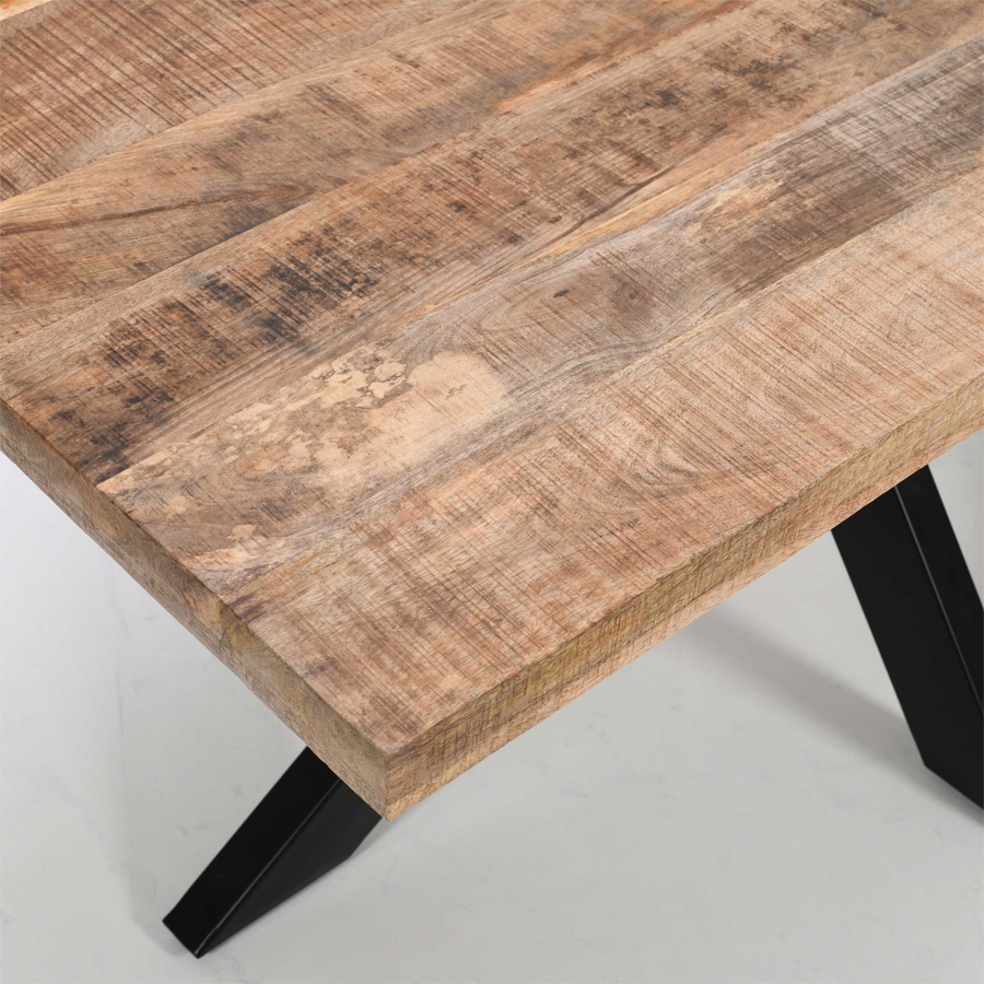 Table à manger rectangulaire en manguier massif piètement en X en fer noir - 220 cm