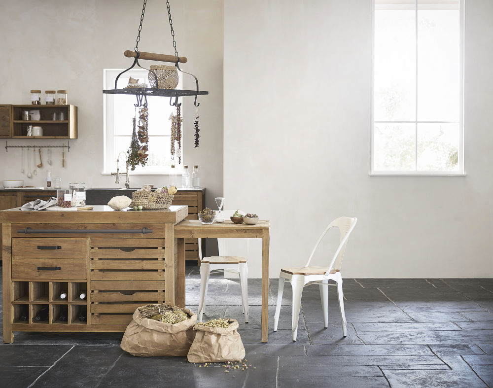 Billot de cuisine Aubagne en pin recyclé effet vieilli, 2 portes 4 tiroirs