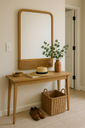 Miroir Maria avec étagère en rotin beige 60x91