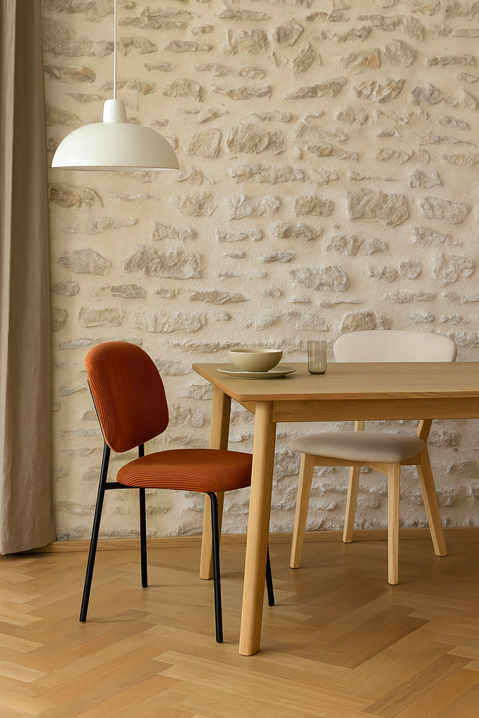 Chaise Anais en tissu beige ivoire en bois marron