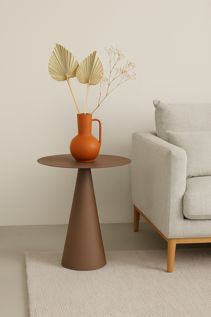 Table d'appoint Inno marron en fer forgé & plateau rond en métal