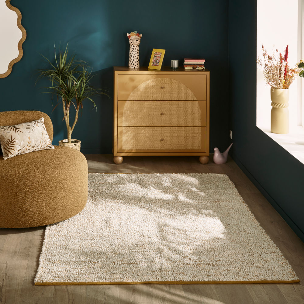 Tapis Barcelone, design naturel en coton recyclé et jute tissé, 160x230 cm, idéal pour une décoration moderne, à Dakar, Sénégal