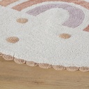 Tapis Rainbow enfant rond en coton recyclé tufté imprimé arc-en-ciel et oiseaux D120