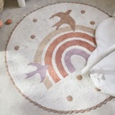 Tapis Rainbow enfant rond en coton recyclé tufté imprimé arc-en-ciel et oiseaux D120