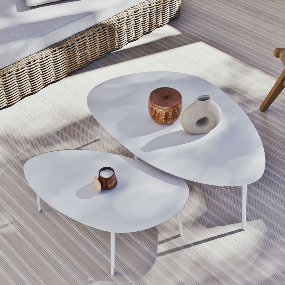 Tables basses gigognes Lumpa de jardin en acier blanc