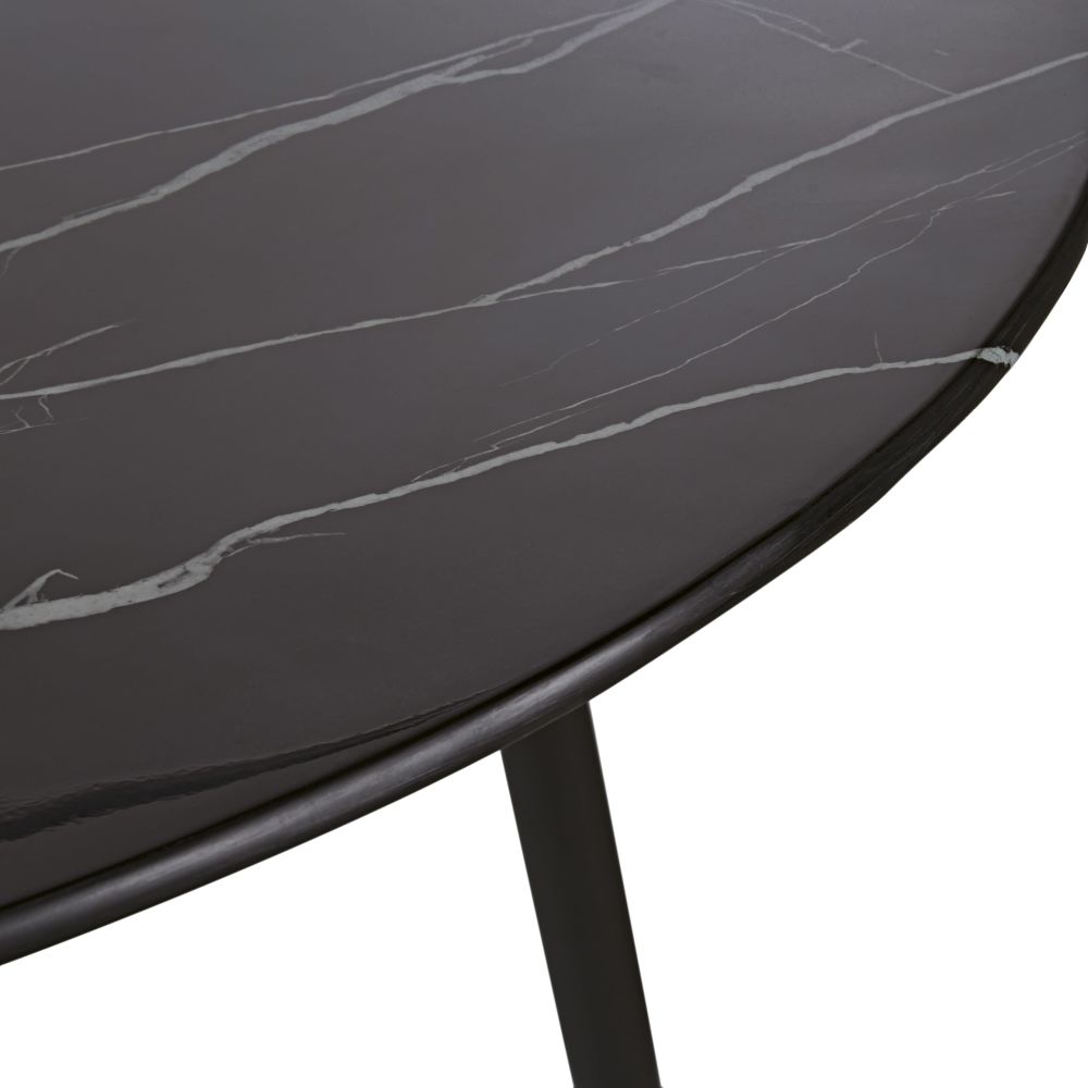 Table à manger Phea effet marbre noir et métal coloris laiton et noir 5/6 personnes D120