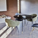 Table à manger Phea effet marbre noir et métal coloris laiton et noir 5/6 personnes D120