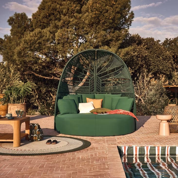 Double bain de soleil Leirosa en métal et polyester recyclé vert
