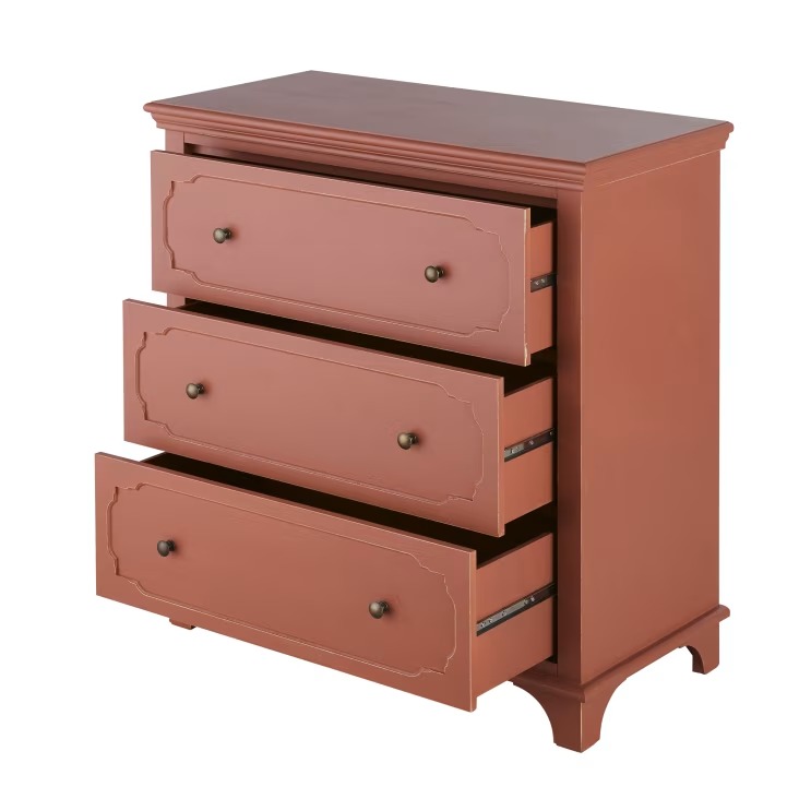 Commode Selena 3 tiroirs en bois terracotta et métal coloris laiton