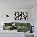 Canapé d'angle droit Sunset 5/6 places en textile chenille vert