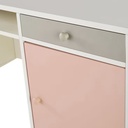 Bureau 1 porte 4 tiroirs blush blanc, gris et rose
