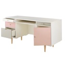 Bureau 1 porte 4 tiroirs blush blanc, gris et rose
