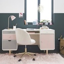 Bureau 1 porte 4 tiroirs blush blanc, gris et rose