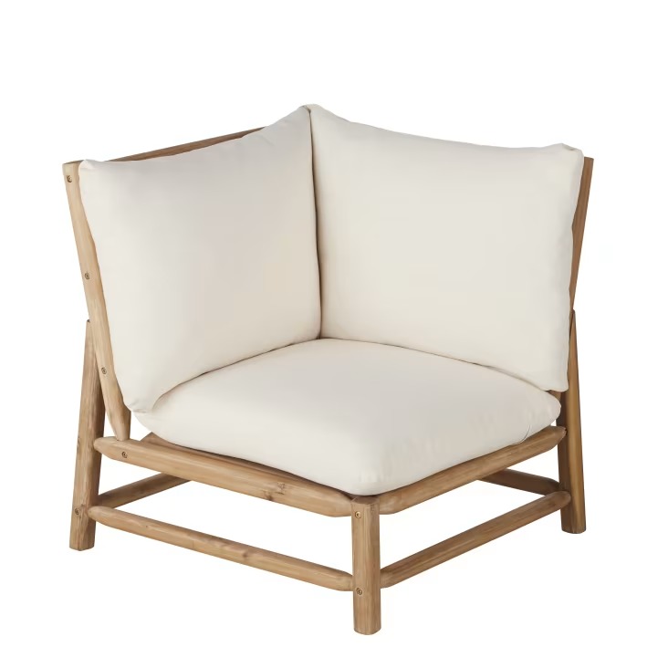 Angle pour canapé de jardin Negara modulable en bois d'acacia et coussins écrus