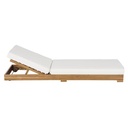 Bain de soleil Tossa à roulettes en bois d'acacia massif et coussins écrus en polyester recyclé