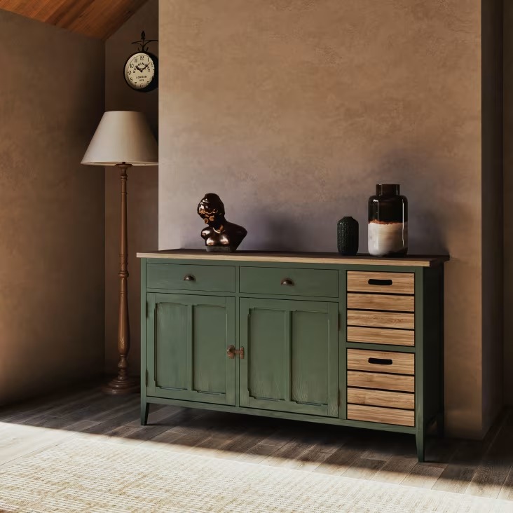 Buffet enfilade Beaumont 2 portes et 4 tiroirs vert foncé