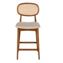 Chaise Fifty pour îlot central en bois d'hévéa, lin écru et tressage H66