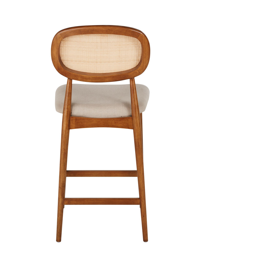 Chaise Fifty pour îlot central en bois d'hévéa, lin écru et tressage H66