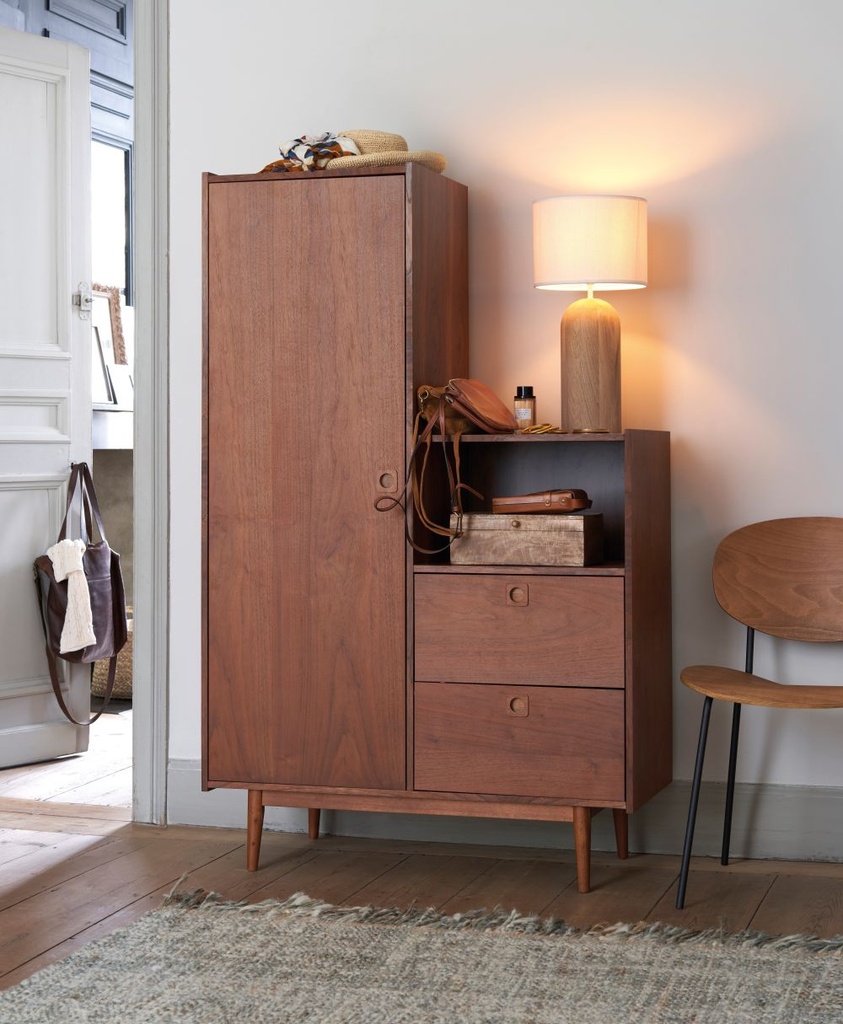 Armoire vintage Griffith 1 porte battante 2 tiroirs marron