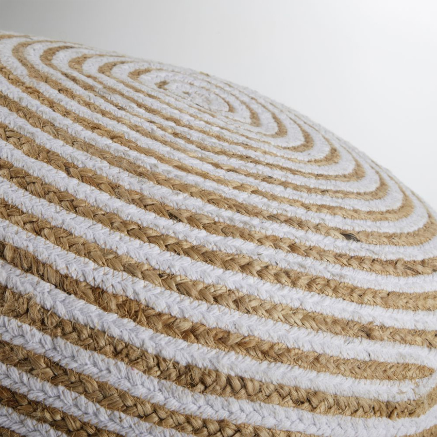 ROFFA - Pouf à billes en jute et coton à spirales blanches
