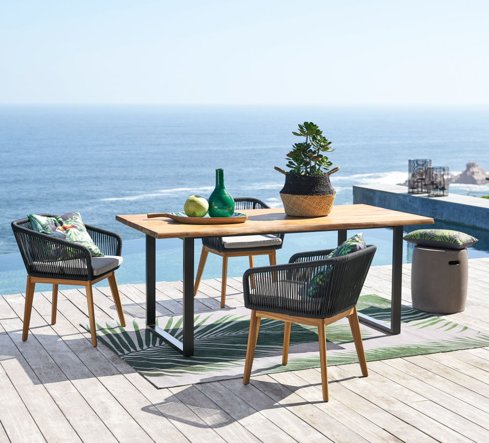 Table de jardin Pianosa en acacia massif et métal noir 6/8 personnes L190