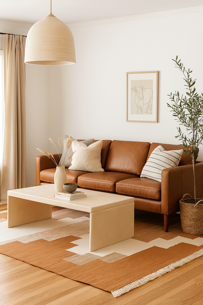 Tapis Aberdeen tissé avec franges en coton beige, sable, terre cuite 250x150cm