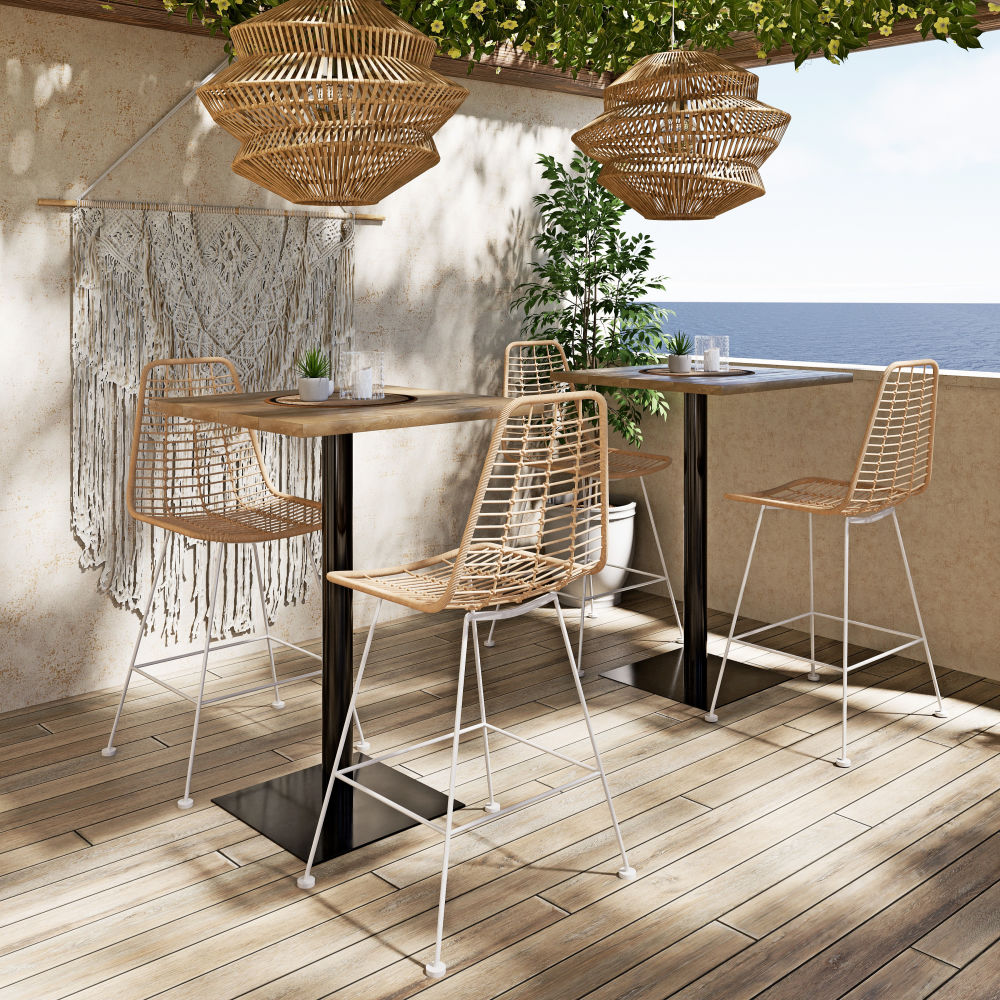 Chaise haute de jardin professionnelle Selva en résine recyclée et métal blanc