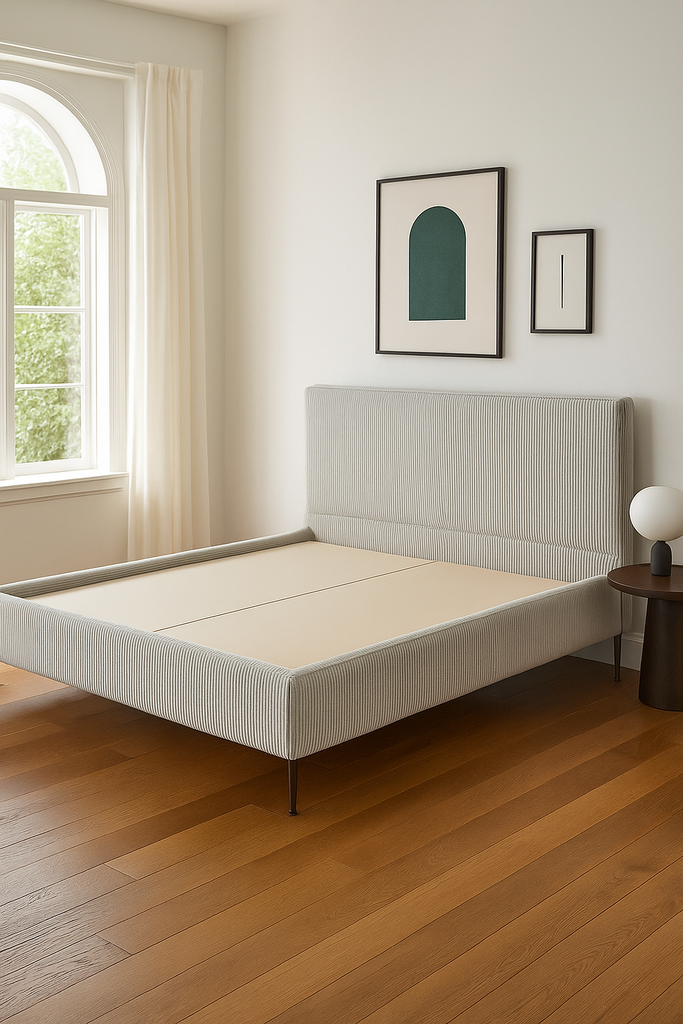 Lit double City en velours côtelé beige clair, couchage 180x200
