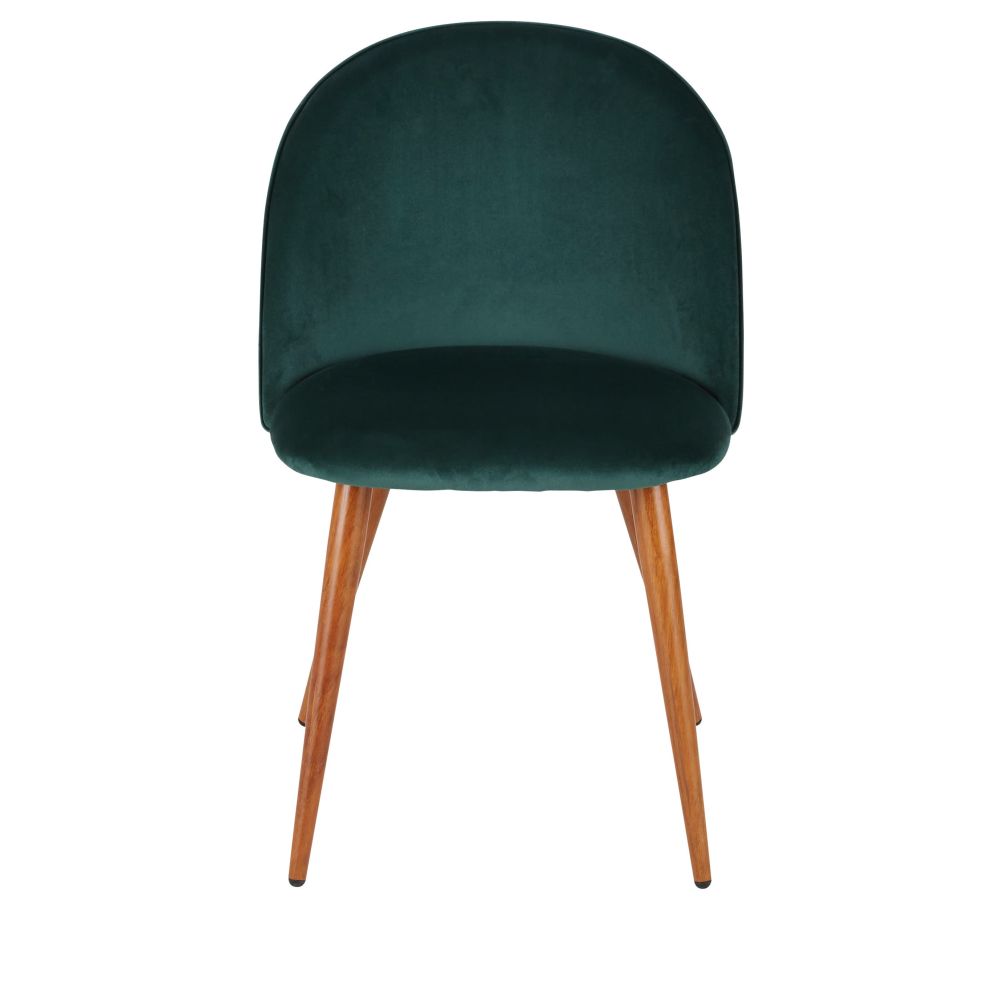Chaise vintage Mauricette en velours recyclé vert foncé et acier imitation chêne foncé
