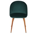 Chaise vintage Mauricette en velours recyclé vert foncé et acier imitation chêne foncé