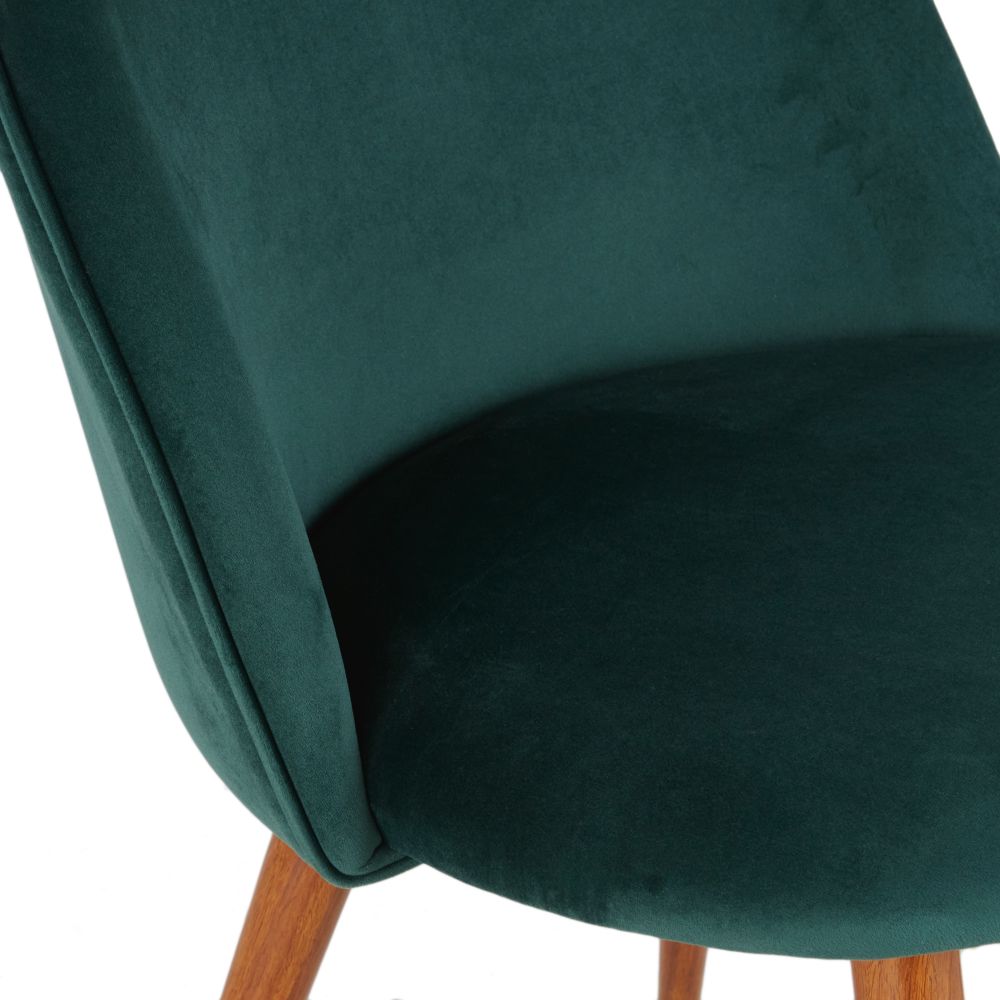 Chaise vintage Mauricette en velours recyclé vert foncé et acier imitation chêne foncé