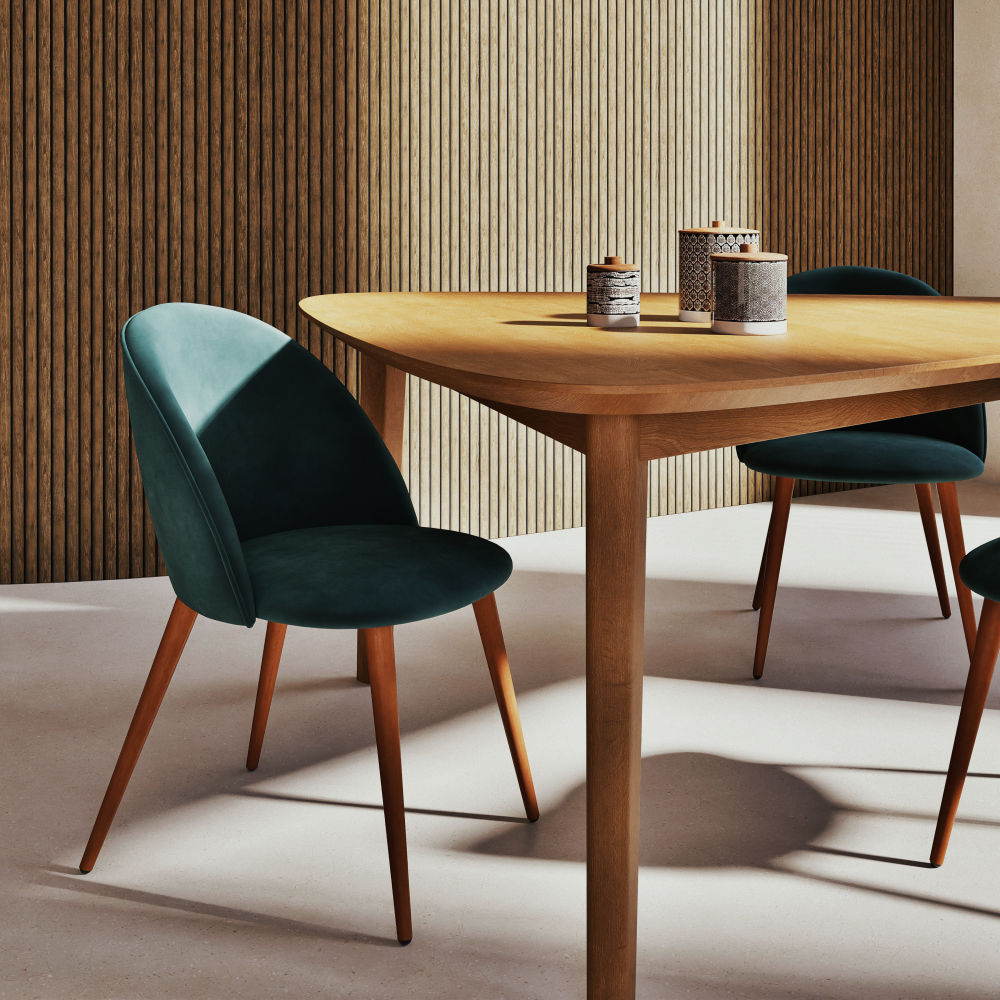 Chaise vintage Mauricette en velours recyclé vert foncé et acier imitation chêne foncé