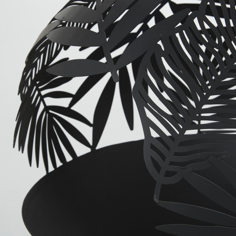 Feu d'extérieur Brasero en métal noir feuilles ciselées