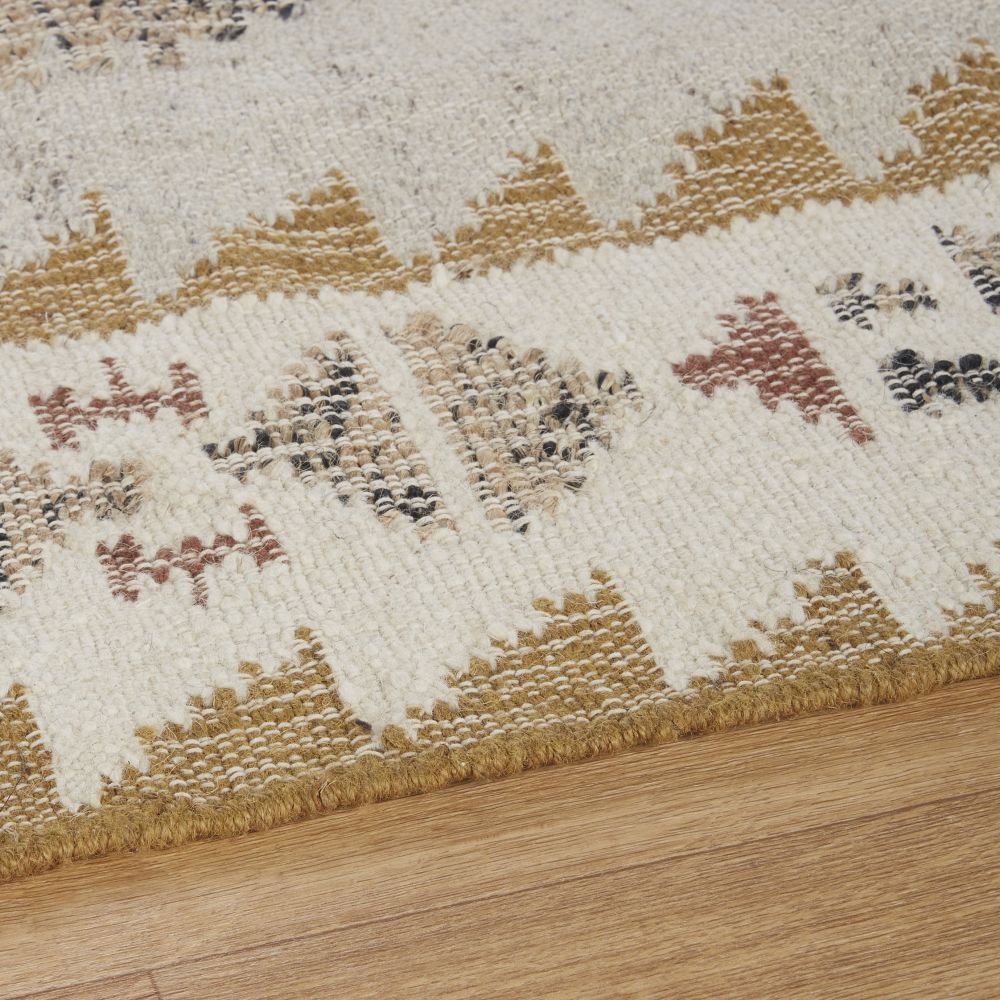Tapis kilim Satara en jute, laine et coton tissés motifs ethniques multicolores à franges 160x230