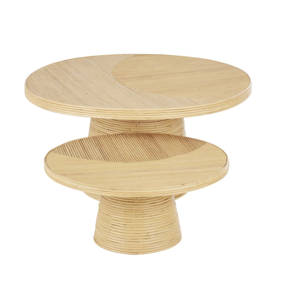 Tables gigognes Tanja marqueterie de rotin beige